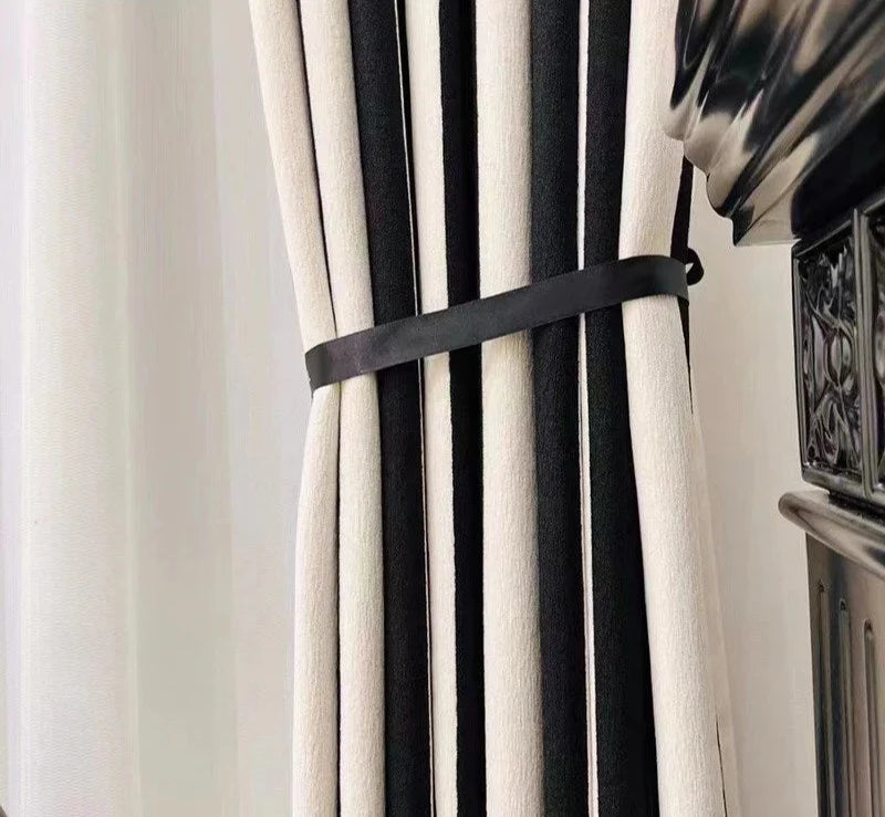 Obsidian Stripe Chenille Curtains