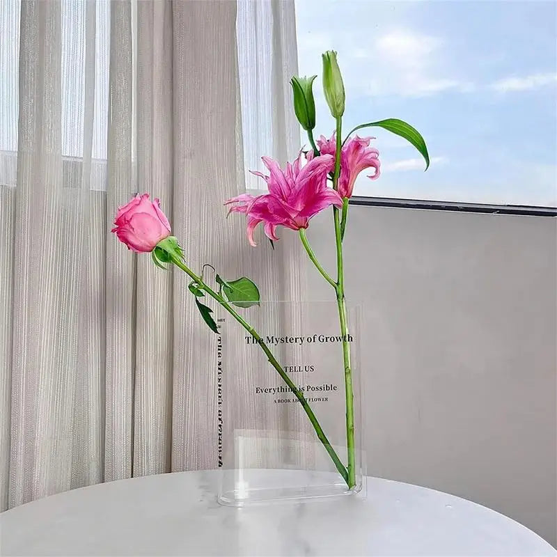 Jarrón de flores acrílico con forma de libro