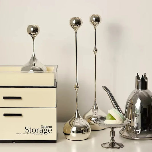 Silver Luxe Candlestick Holder Set